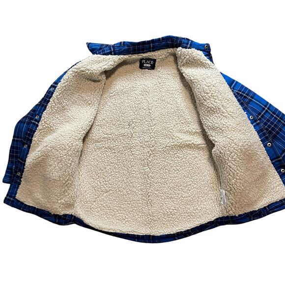 The Children's Place Boys Plaid Blue Sherpa-Lined Shirt Jacket NWT Size 7-8 - Picture 5 of 6